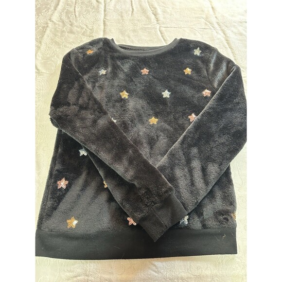 Girls Black Sequin Star Pullover Sweatshirt Size L - Picture 1 of 8
